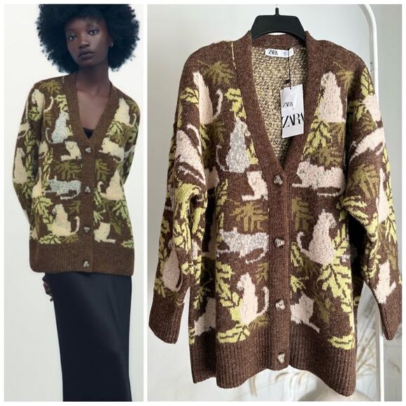 Zara Sweaters - Zara TROPICAL JACQUARD KNIT CARDIGAN